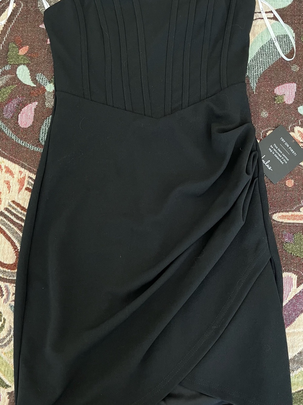 Lulu's Black Pleated Bodice Ruched Midi Dress